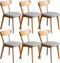Modern Solid Wood Dining Chair Set of 6, Kitchen Dining Room Chair with Upholstered Cushion and Seat Cover, Curved Backrest, 100% FAS Grade North America Oak Wood