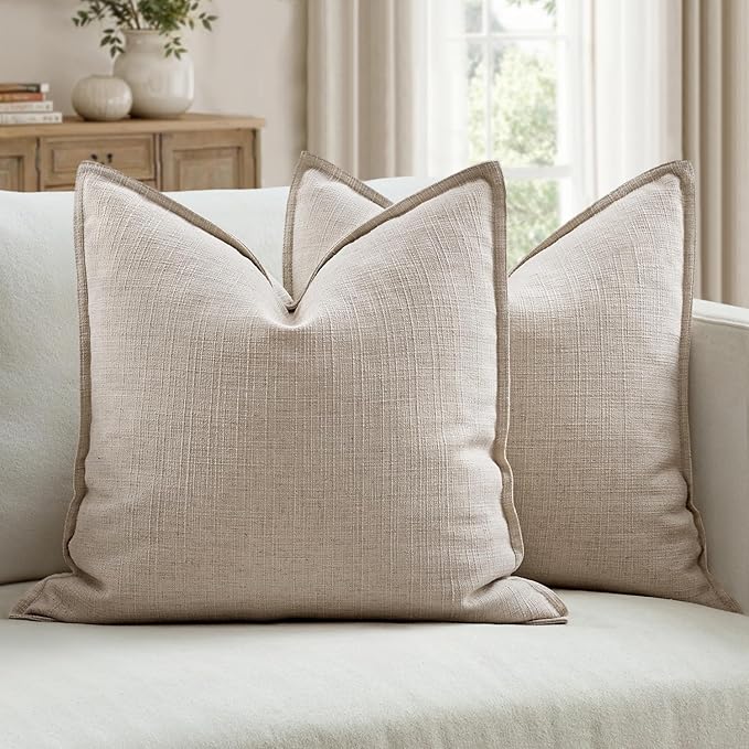 MIULEE Euro Sham Pillow Covers for Bed 26x26, 2 Pack Oatmeal Linen Thick & Textured Decorative Throw Pillow Covers, Neutral Cushion Cases, Modern Farmhouse Home Decor, No Filling