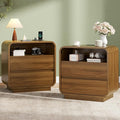 HAUOMS 25" Tall Modern Nightstand with Charging Station, 23.6" Wide Wood Bedside Table w/2 Storage Drawers, Curved Profile Design, Large Mid Century End Table for Bedroom, Living Room, Walnut
