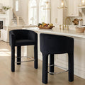HNY Modern Counter Height Bar Stools Set of 2, 26" H Barrel Counter Stools for Kitchen Counter, Upholstered Barstools with Back and Armrest, Black Velvet Bar Stools for Kitchen Island, Black