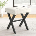 LUE BONA White Vanity Stool - Square Faux Leather Makeup Seat With Metal X Legs, Small Ottoman Chair for Makeup Room, Living Room, Bathroom - Padded Foot Rest