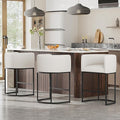 26" H Counter Height Bar Stools Set of 3, Modern Barrel Counter Stools with Backrest and Arms, Linen Fabric Upholstered Accent Barstools for Kitchen Island,Support 450 LBS (White)