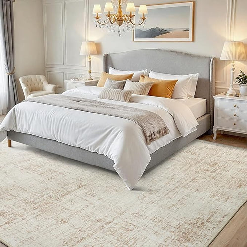 5x8 Area Rugs for Living Room Washable Rug: Anti-Skid Abstract Modern Living Room Rug Soft Thin Carpets Indoor Floor Non-Shedding Carpet for Bedroom Dining Farmhouse Nursery Beige White