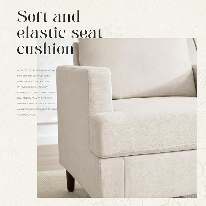 Weture Mid-Century Accent Chair,Modern Linen Fabric Armchair for Living Room,Comfy Upholstered Reading Accent Chairs for Bedroom,Single Sofa Chair with Wood Legs (Beige, 1 Pack)