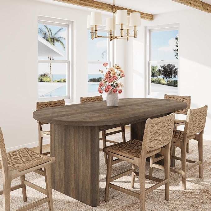 GarveeHome Oval Dining Table for 6-8 People, Long Large Kitchen Table with Thick Sturdy Wooden Base, Farmhouse Dining Room Table for for Kitchen, Living Room, Office (70.87" Long,Brown)
