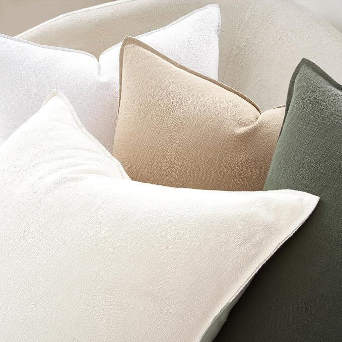 Pack of 4 Soft Linen Throw Pillow Covers for Couch Boho Nordic with Flange Edge Cushion Cases Mulit-Colour Pillow Covers Home Decor for Couch Bed Balcony and Car Natural 20x20 Inch