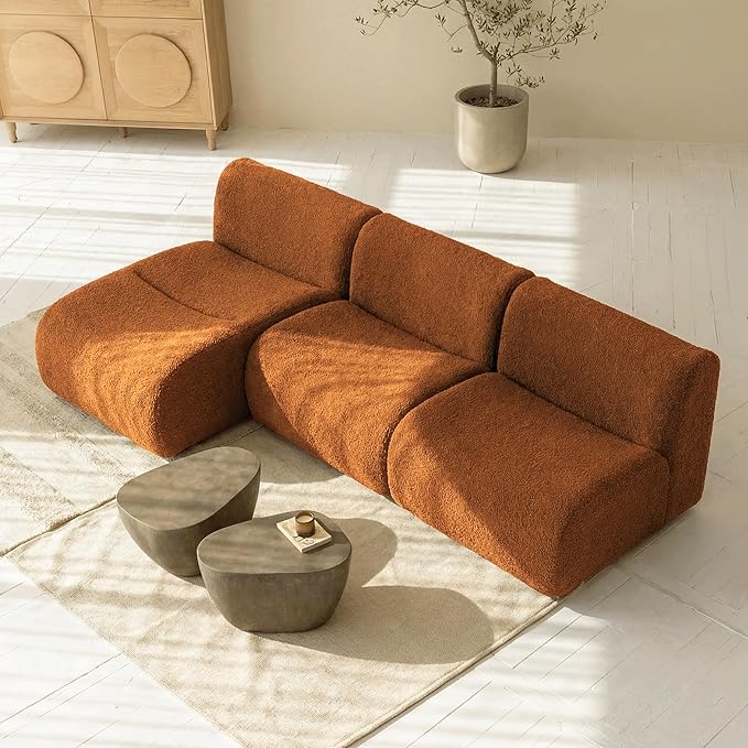Curved Sectional Couch with Chaise Lounge, 3-Seat Reversible L Shaped Sofa, Deep Seat Sherpa Boneless Modular Couches for Living Room, 101" Modern Curved Sofas – No Assembly, Brown