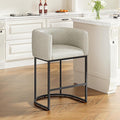 26" H Counter Height Bar Stools Set of 1, Modern Barrel Counter Stools with Backrest and Arms, Faux Leather Upholstered Accent Barstools for Kitchen Island,Support 450 LBS (Grayish White)
