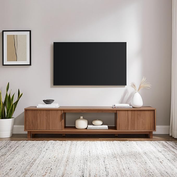 Walker Edison Arundo Fluted TV Stand for TVs up to 80 Inches, 70" TV Stand, Mocha