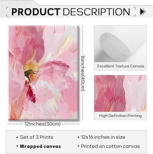 Abstract Floral Wall Art Pink Flower Canvas Pictures Modern Wall Decor Blush Pastel Pink Prints Peony Painting Minimalist Poster Botanical Artwork for Bedroom Living Room 12x16x3 Inch Ready to Hang