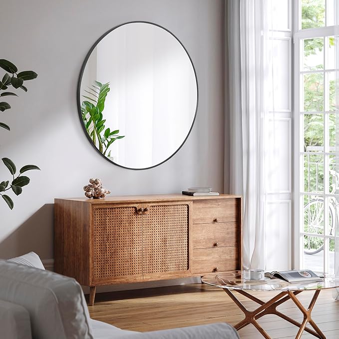 Smartxchoices Pack of 2 Black Large Round Mirrors 36 Inch, Metal Frame Wall Mounted Circle Mirrors, Vanity Mirror Wall Bathroom Décor, Washrooms, Living Rooms, Entryway