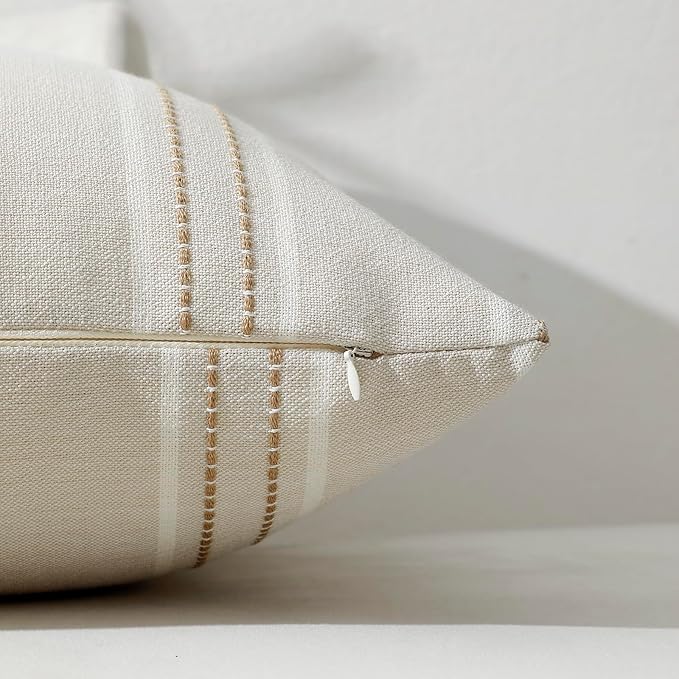 Hckot Throw Pillow Covers 22x22 Set of 2 Tan Pillow Covers Farmhouse Decorative Pillows Textured Linen Square Cushion Covers for Sofa Couch Bed Living Room Decor(Tan)