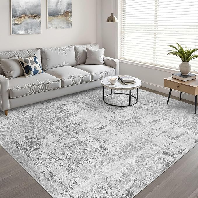 6x9 Area Rugs Living Room: Washable Large Neutral Rug Abstract Soft Modern Stain Resistant Indoor Floor Non-Slip Carpet for Bedroom Nursery Kids Office Playroom Dining Room Under Table- Light Gray