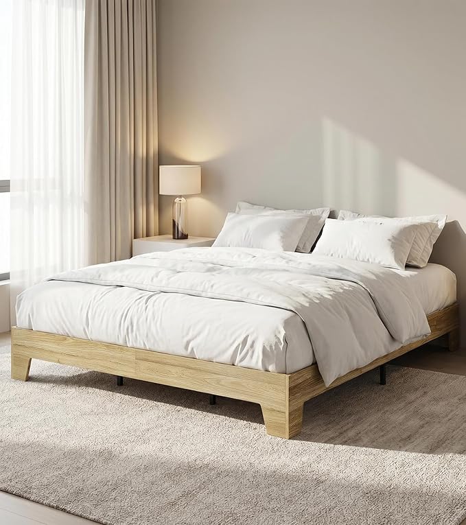 GarveeHome Full Size Platform Bed Frame, Minimalist Wood Bed Frame No Headboard Needed, Sturdy Low Profile Bed with Natural Wood Grain, Noise-Free & Easy Assembly