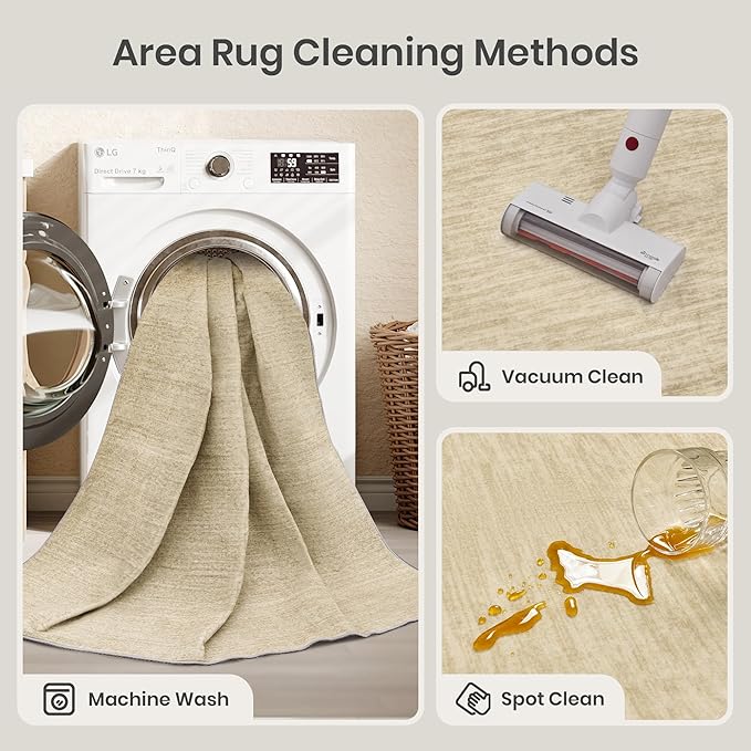 Valenrug Washable Rug 6x9 - Stain Resistant 6x9 Area Rugs for Living Room, Non Slip Backing Printed Rugs for Bedroom, Folable Machine Washable Area Rug (6'x9', Tan)