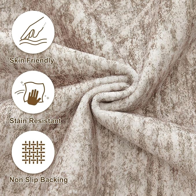 cotiled Large Area Rugs for Living Room, Machine Washable Rugs with Non Slip Backing Modern Neutral Abstract Rugs Stain Resistant Distressed Carpets for Home Office Decor (3x5 Dark Brown)