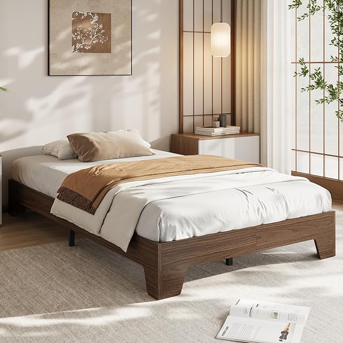 GarveeHome Full Size Platform Bed Frame, Minimalist Wood Bed Frame No Headboard Needed, Sturdy Low Profile Bed with Natural Wood Grain, Noise-Free & Easy Assembly