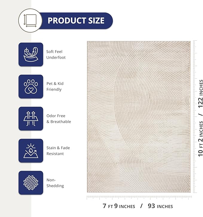 Abani Neutral Beige Area Rug | 8' x 10' Tan Geometric Carpet with Zen Circle Pattern | Rugs for Living Room, Bedroom, Office