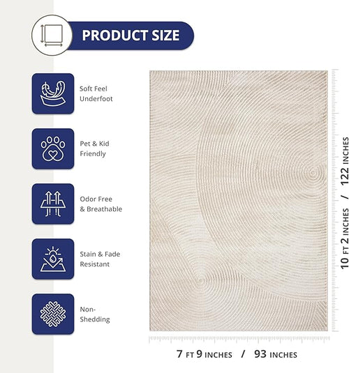 Abani Neutral Beige Area Rug | 8' x 10' Tan Geometric Carpet with Zen Circle Pattern | Rugs for Living Room, Bedroom, Office