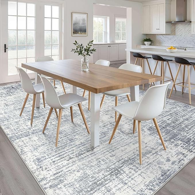5x8 Area Rug Living Room: Washable Large Neutral Blue Rugs Abstract Soft Modern Stain Resistant Indoor Floor Non-Slip Carpet for Bedroom Nursery Kids Office Playroom Dining Room Under Table Home