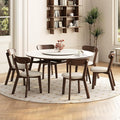 Dining Chairs Set of 6 Mid-Century Modern Oak Upholstered Scandinavian Solid Wood Kitchen & Dining Room Chairs with Curved Backrest Sillas de Comedor for Dining Table(Walnut/Beige)