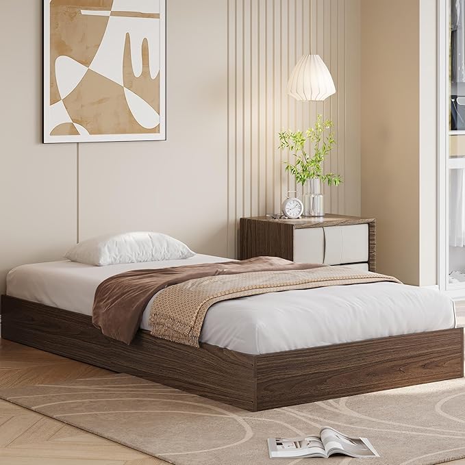 Wood Platform Bed with Sturdy Wooden Slats, Twin XL Floor-Standing Bed Frame, Modern Minimalist Design Space-Saving Bed Frame, No Box Spring Needed, Easy Assembly