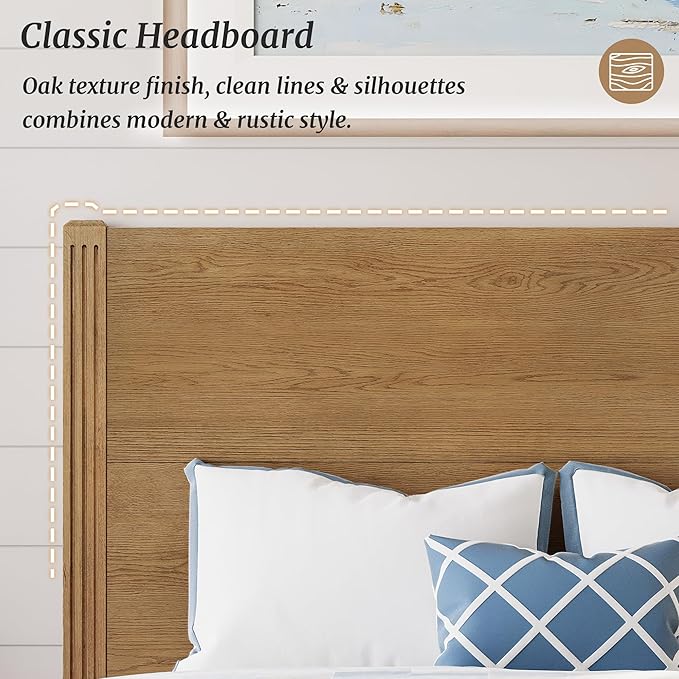 Cozyman King Bed Frame and Headboard with Curved Legs, 800lb Heavy Duty Support, Noise-Free, No Box Spring Needed, Solid Acacia Wood, Dark Wood - Curved Legs