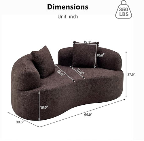 66.93 Inch Curved Loveseat Sofa with High - Density Foam Cushion, Full Compression Modular 2-Seater Couch, No Assembly Required, for Small Spaces & Living Room, Dark Brown