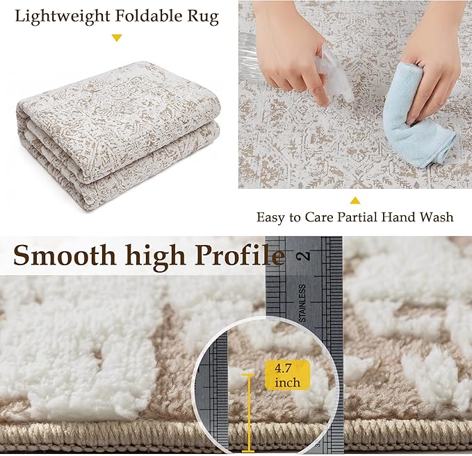 8x10 Fluffy Area Rug Brown Shag Neutral Carpet for Living Room Soft Medium Pile Floral Large Rug for Bedroom Dorm Office Dining Room Kitchen Nursery Modern Decor