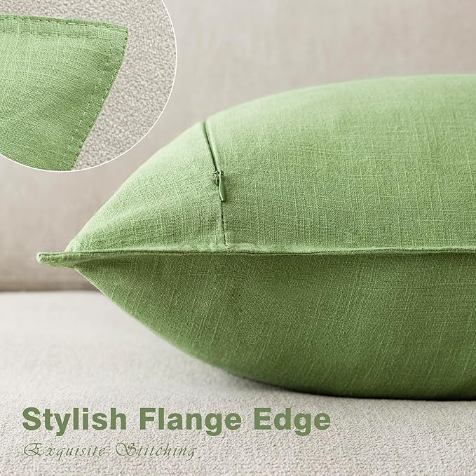 Foindtower Pack of 2, Decorative Linen Soild Throw Pillow Covers Soft Accent Euro Cushion Case Boho Farmhouse Pillowcase for Chair Couch Sofa Bedroom Living Room Home Decor 18 x 18 Inch Lime Green