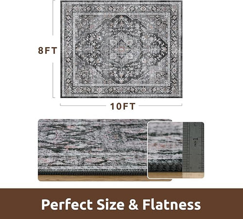 AMOAMI-Area Rug 8X10 Rugs for Living Room-Vintage Soft Black Rugs for Bedroom-Non Slip Carpet-Washable Rug for Dining Room Living Room Bedroom Office Under Table Dark Grey & Black