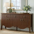 FUSUNBAO 57-Inch Sideboard Buffet Cabinet with 3 Drawers and 4 Doors, Vintage Fluted Sideboard with Scalloped Base, Vintage Storage Cabinet for Dining Room, Organic Modern Accent Cabinet, Walnut