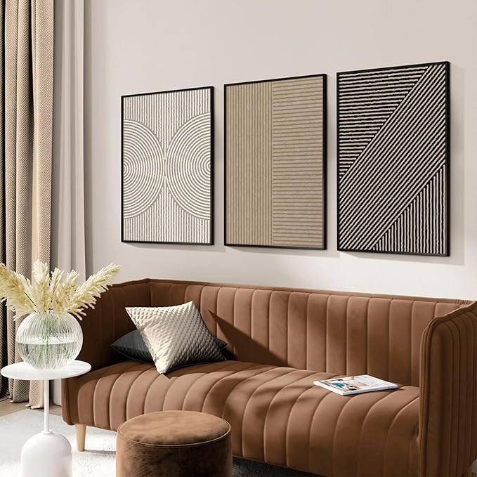 Boho Modern Wall Art Pictures Neutral Abstract Canvas Wall Decor Minimalist Line Wall Art Beige Brown Black Poster Mid Century Painting Artwork for Living Room Bedroom 24x36 Inch Unframed Set of 3