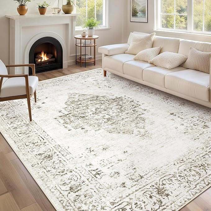 6x9 Area Rugs for Living Room: Washable Vintage Large Retro Rug Soft Non-Slip Indoor Low Pile Carpet for Bedroom Dining Room Nursery Office (Taupe, 6' x 9')