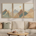 Framed Boho Abstract Mountain Wall Art for Living Room, 3 Piece Modern Nature Landscape Canvas Artwork for Bedroom Walls, Sunset Minimalist Scenic Prints Wall Decor for Hallway Home Office, 16x24 Inch