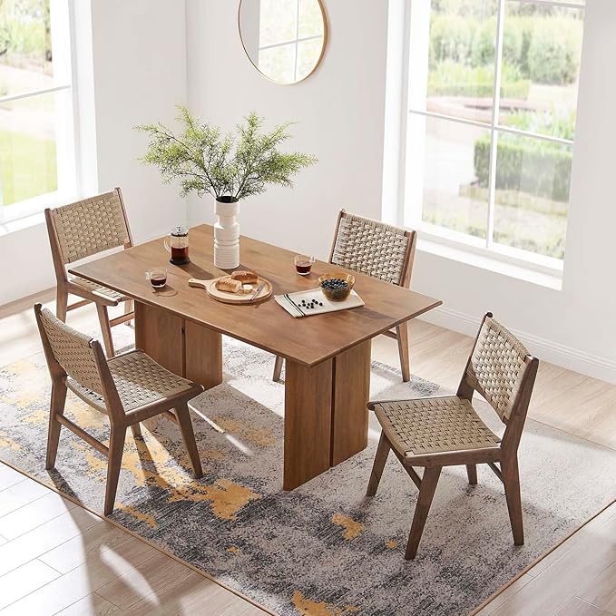 Modway Amistad 60" Solid Wood Modern Farmhouse Rectangular Dining Table in Walnut