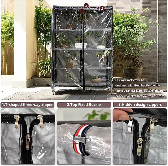 okcool Waterproof Shelf Cover,600D Heavy Duty Wire Shelving Unit Cover,Shelf Display Rack Protector Cover with Zipper,One Side See Through Panel.(Black,Fits 48" Wx18 Dx72 H Shelves)
