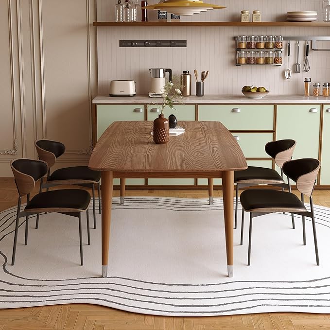 62.9" Solid Wood Dining Table for 4-6, Mid-Century Modern Rectangular Kitchen Table with Tapered Legs, Sturdy Structure for Dining Room Apartment,Walnut