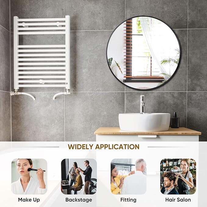 Smartxchoices 24 Inch Round Mirror, Metal Frame Wall Mirror Mounted Black Circle Mirrors, Vanity Mirror Modern Minimalist Wall Décor for Entryway, Bathroom, Washroom, Living Room, Bedroom