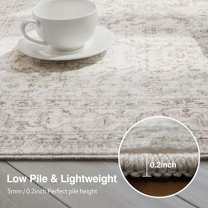 FMFUNCTEX 3x4 Washable Area Rug Beige Vintage Neutral Non Slip Low Pile Traditional Retro Indoor Carpet for Entryway Entrance Soft Floral Throw Rug Living Room Bedroom Kitchen Dining Office Laundry