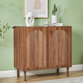 Bifins 31.5” Fluted Sideboard Buffet Cabinet with Storage,Mid Century Modern Small Wood Storage Cabinet with Arched Profile for Dining Room Kitchen Living Room (Walnut 1pc)