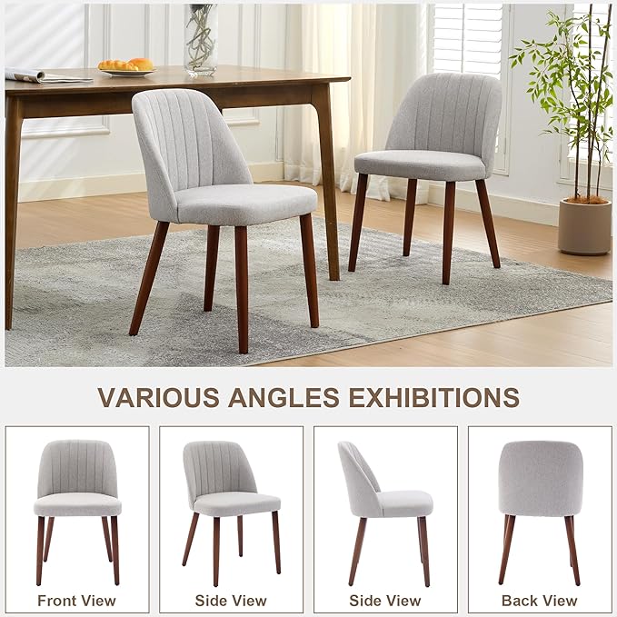 GarveeHome Wooden Dining Chairs Set of 6, Upholstered Kitchen Dining Room Chairs with Padded Seat and Wood Legs, Modern Fabric Side Dinner Chair for Kitchen, Dining Room, Restaurant, Cafe, Grey