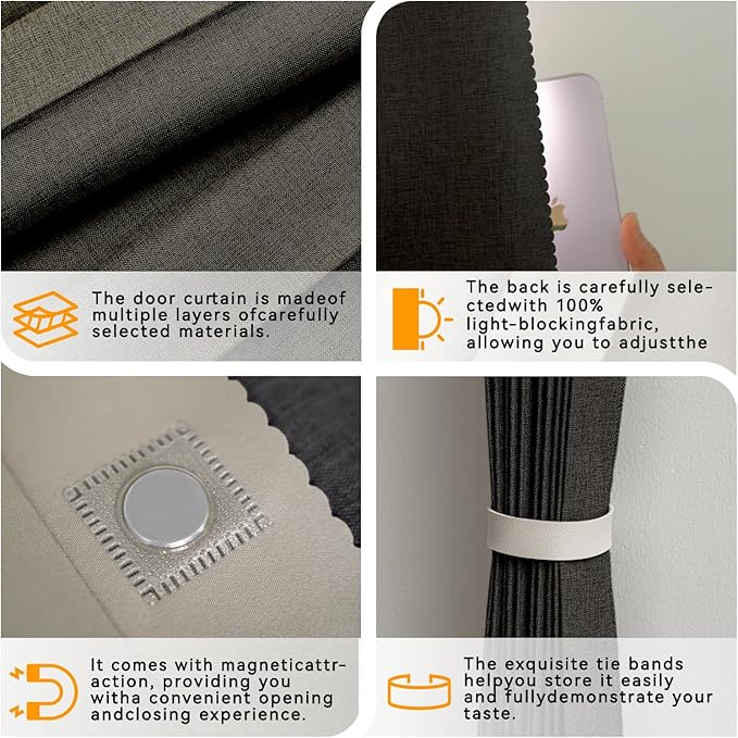 Jilron Accordion Door Curtain Set - 100% Blackout, with Curtain Rod Included, for Bedroom Privacy Protection (Black-43 W x 78" L+Rod)