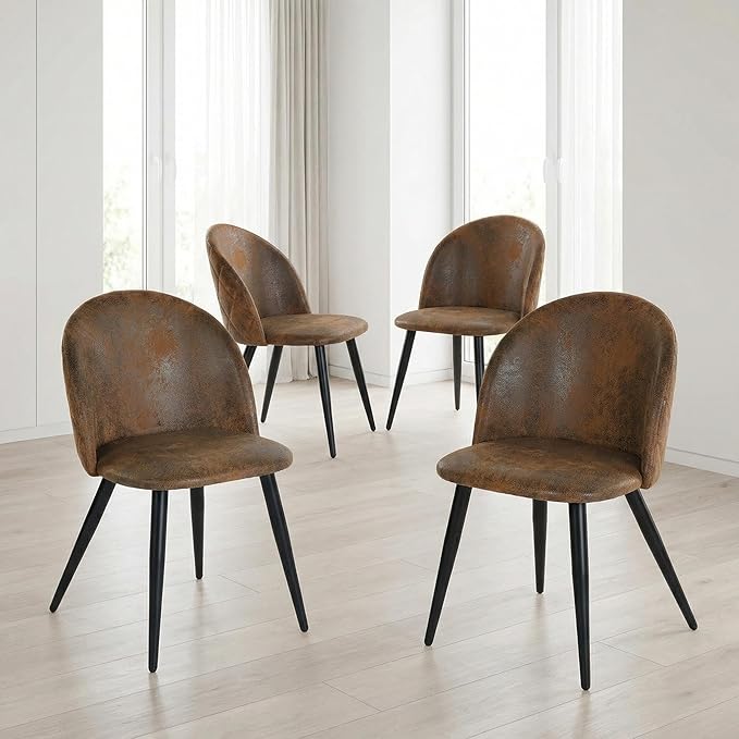 Homy Casa Dining Chairs Set of 4 Suede Accent Kitchen Chairs Set Industry Style Side Chair Set for Living Dining Room Lounge, Metal Legs and Soft Seats, Brown 4PCS