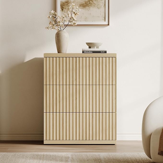 SICOTAS Modern Sideboard Buffet Cabinet, Fluted Credenza Storage Cabinet with 3 Larger Drawers, Mid Century Media Console Coffee Bar Table for Dining Room Hallway Kitchen, Coastal Oak