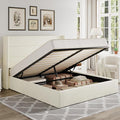 Allewie Queen Size Lift Up Storage Bed, Chenille Fabric Upholstered, Modern Wingback Headboard, Hydraulic Support, No Box Spring Needed, Cream White