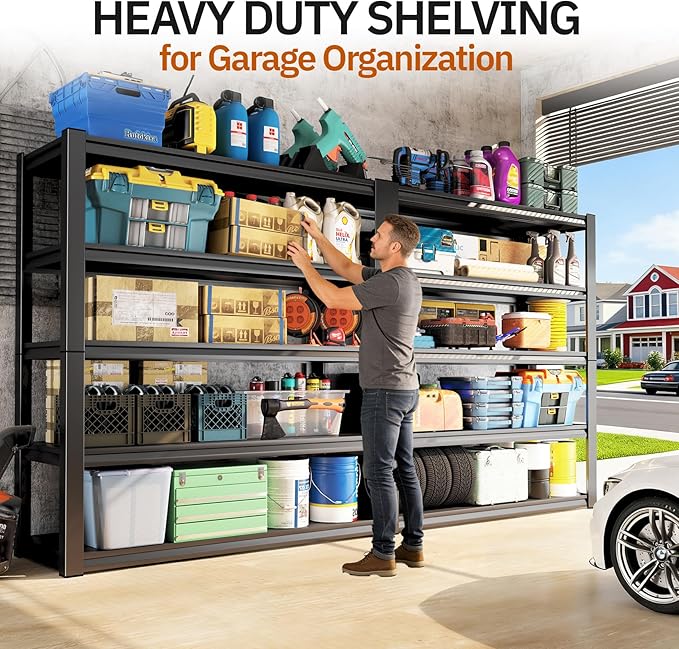 2000lbs Heavy Duty Garage Shelving, 5-Tier Adjustable Storage Shelves, 72" H x 39.3" W x13.7 D, Utility Metal shelvingfor Warehouse, Basement, Garage