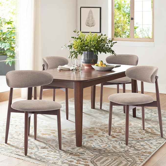 COLAMY Wooden Dining Chairs Set of 6, Modern Fabric Upholstered Kitchen Side Chairs, Farmhouse Dining Room Chair with Foot Pegs, Camel