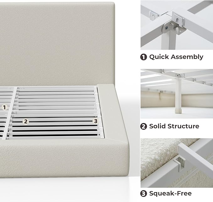 RECCI AirFrame Full Size Bed Frame with Headboard, Cloud Upholstered Platform Bed Frame, 5 Inch Foam Cushioned, No Box Spring, Easy Assembly(Cream Boucle)