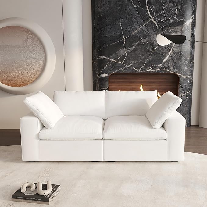 Cloud Modular Sectional Sofa Couch,80.3" Convertible Couches Loveseat for Living Room,Minimalist Deep Sofa Couches,Sofa Covers Washable&Replaceable，White